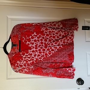 INC red floral blouse